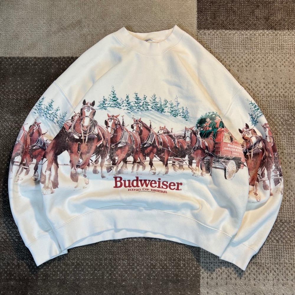 Abercrombie & Fitch Budweiser Clydesdale Fleece Sweatshirt White Mens M
